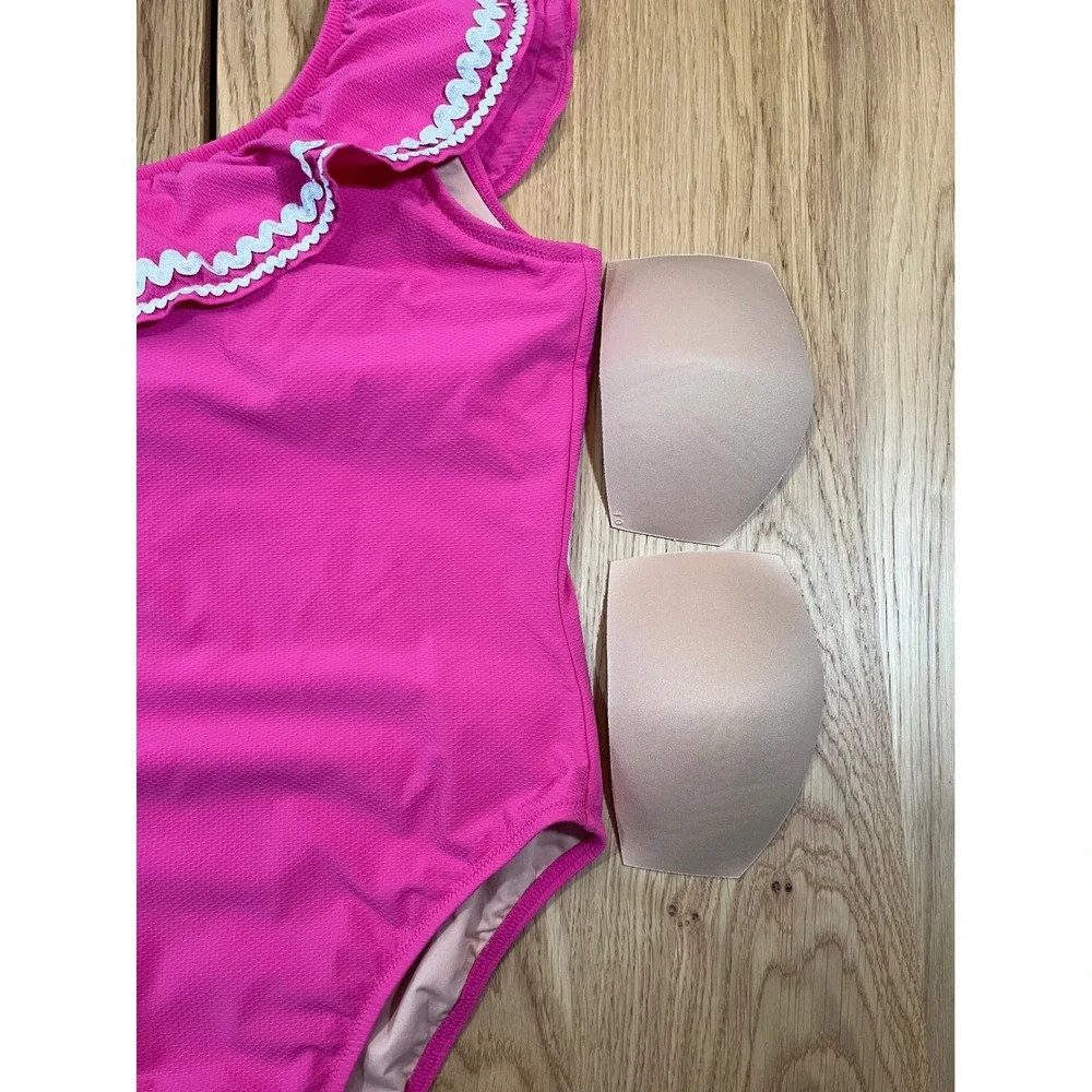 J.Crew One-Shoulder Ruffle One-Piece Swimsuit Womens 10 Pink Rickrack Preppy